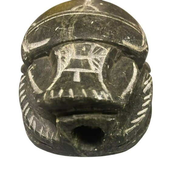 Hand-Carved Egyptian Scarab Beetle Paperweight Soapstone With Intricate Hierogly - Picture 2 of 7